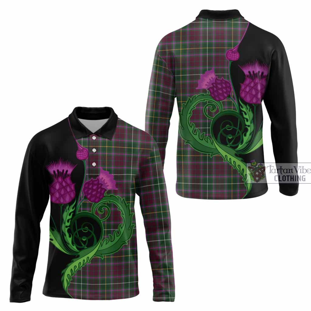 Crosbie Tartan Long Sleeve Polo Shirt Traditional Scottish Thistle