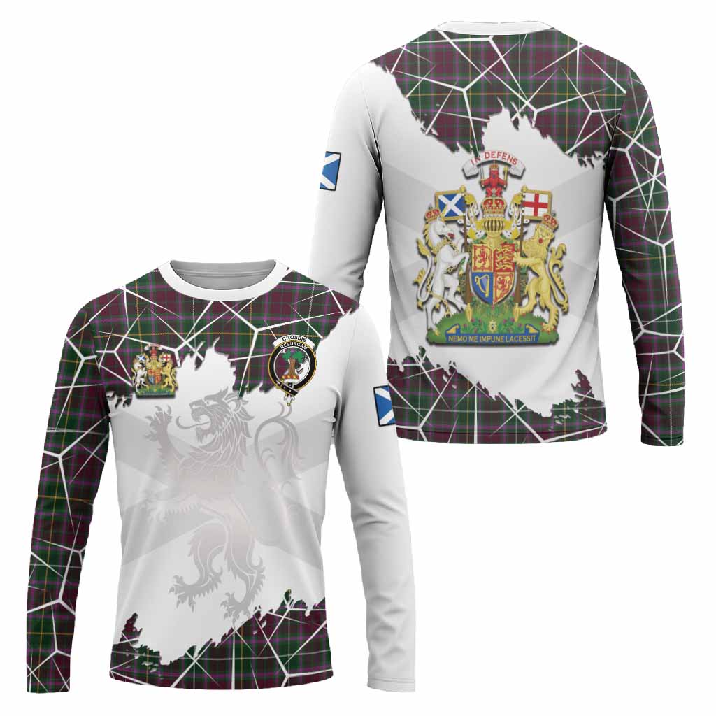 Crosbie Tartan Long Sleeve T-Shirt with Family Crest and Lion Rampant Grunge Style
