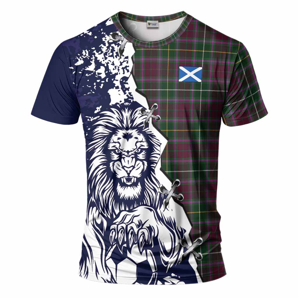 Crosbie Tartan Scottish T-Shirt Angry Lion With Soccer Ball Style