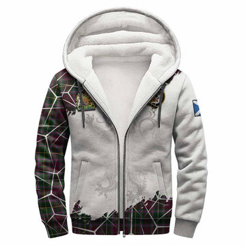 Crosbie Tartan Sherpa Hoodie with Family Crest and Lion Rampant Grunge Style