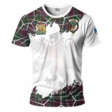 Crosbie Tartan T-Shirt with Family Crest and Lion Rampant Grunge Style