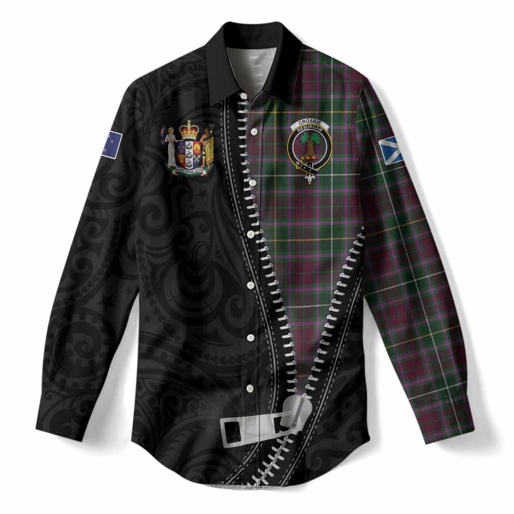 Crosbie Tartan Women Casual Shirt New Zealand Pattern Unique Zipper Stylized