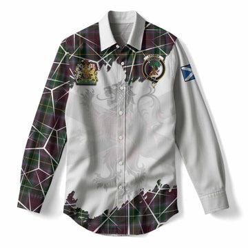 Crosbie Tartan Women Casual Shirt with Family Crest and Lion Rampant Grunge Style