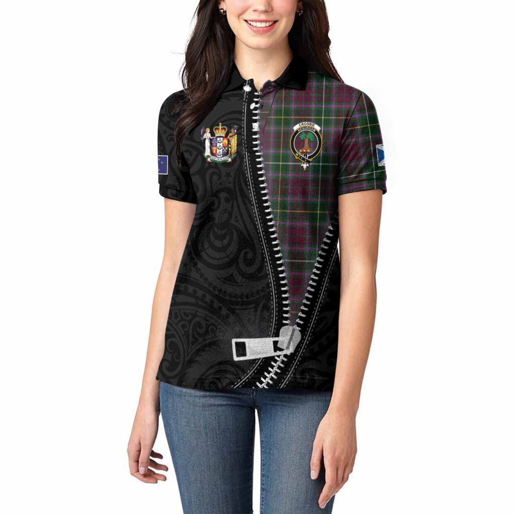 Crosbie Tartan Women Polo Shirt New Zealand Pattern Unique Zipper Stylized