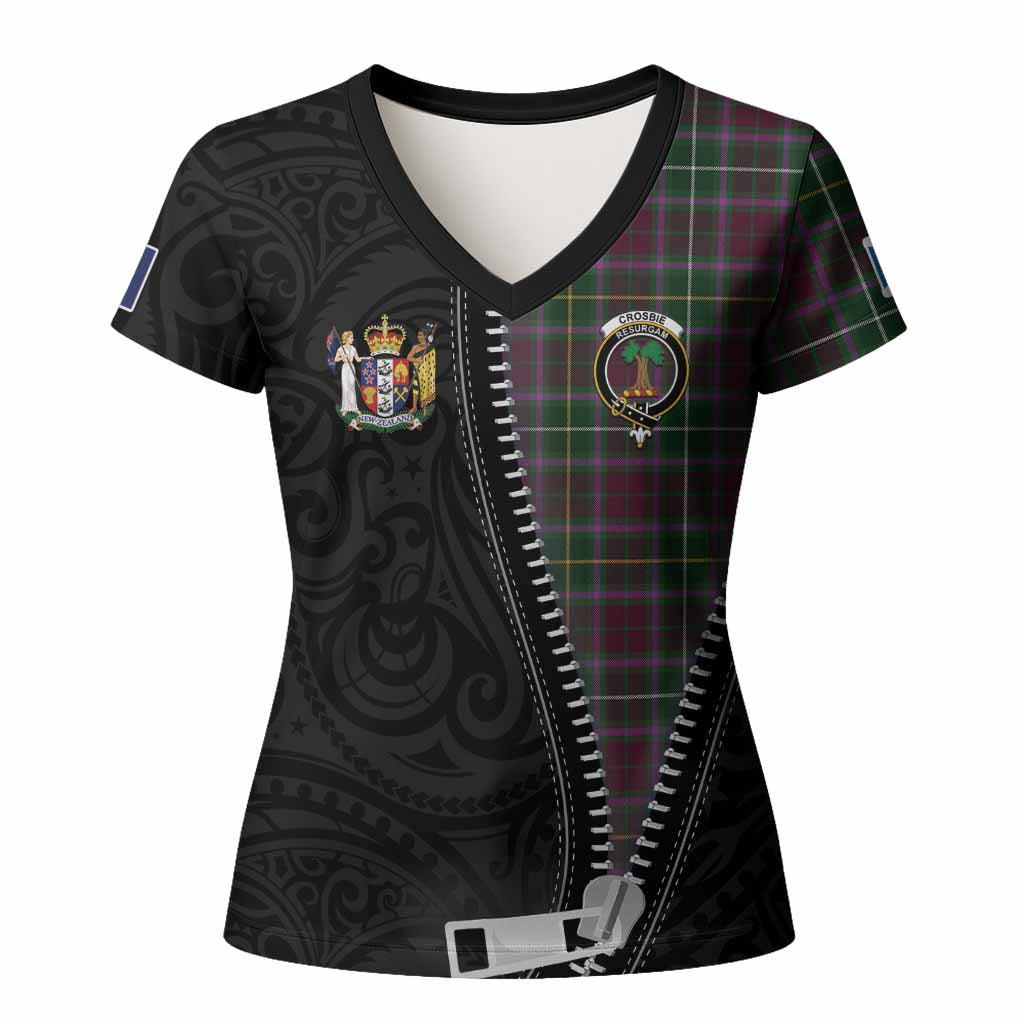 Crosbie Tartan Women T shirt New Zealand Pattern Unique Zipper Stylized