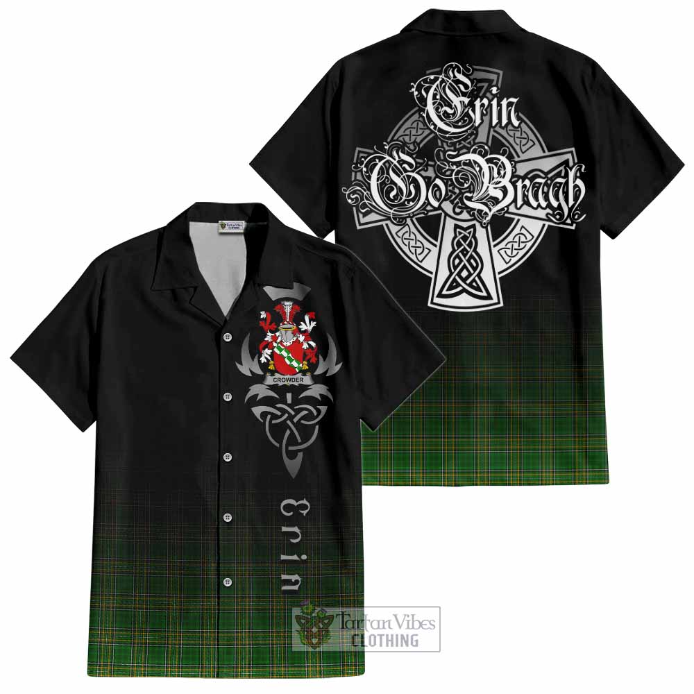 Tartan Vibes Clothing Crowder Irish Clan Short Sleeve Button Shirt with Coat of Arms Erin Go Bragh Celtic Inspired