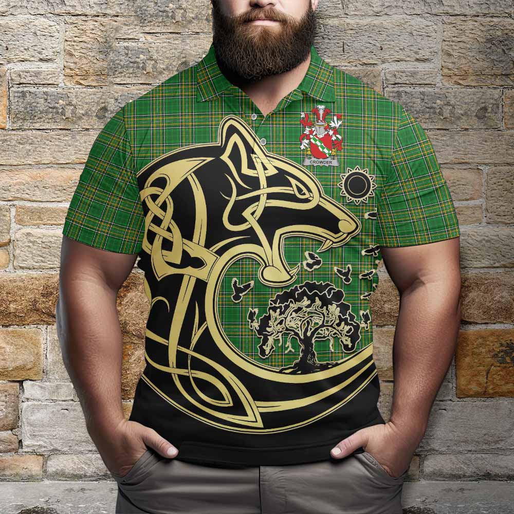 Tartan Vibes Clothing Crowder Irish Tartan Polo Shirt with Coat of Arms Celtic Wolf Style