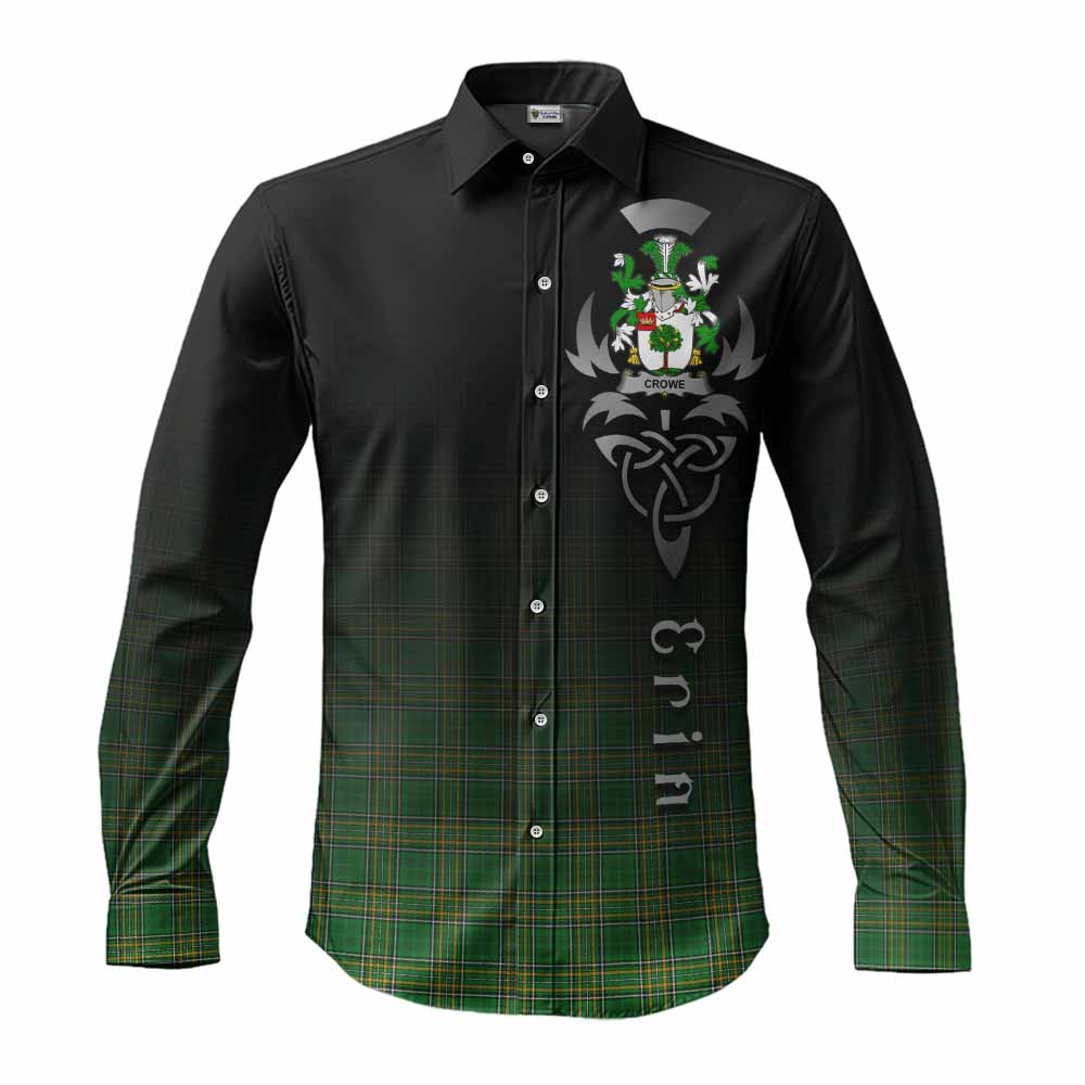 Tartan Vibes Clothing Crowe Irish Clan Long Sleeve Button Shirt with Coat of Arms Erin Go Bragh Celtic Inspired