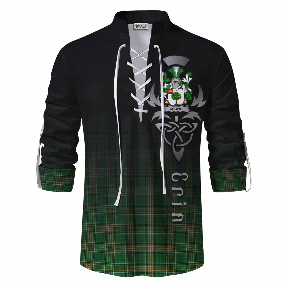 Tartan Vibes Clothing Crowe Irish Clan Ghillie Kilt Shirt with Coat of Arms Erin Go Bragh Celtic Inspired