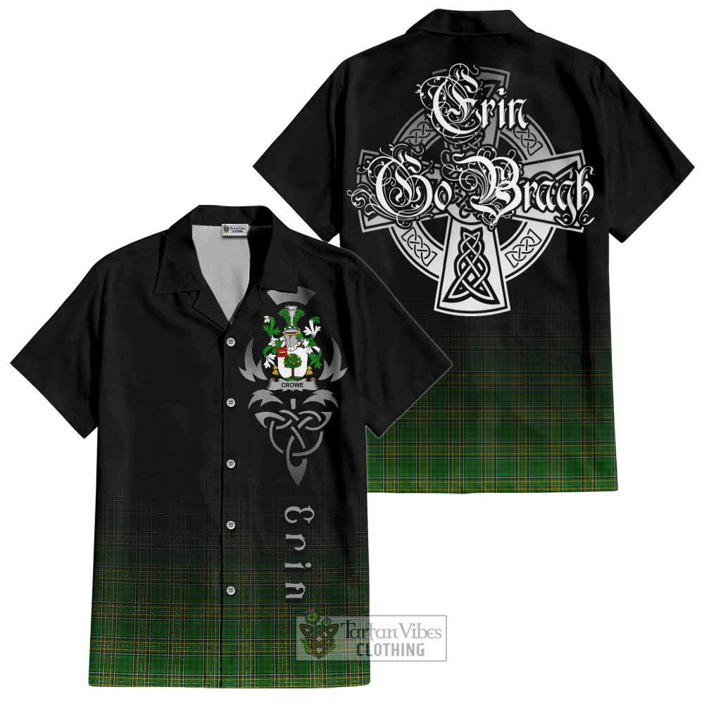 Tartan Vibes Clothing Crowe Irish Clan Short Sleeve Button Shirt with Coat of Arms Erin Go Bragh Celtic Inspired