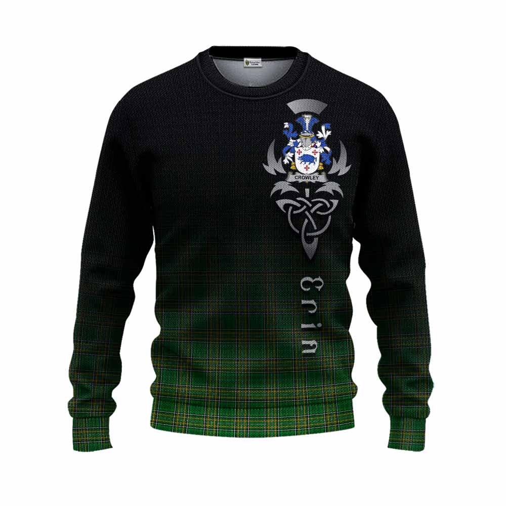 Tartan Vibes Clothing Crowley Irish Clan Knitted Sweater with Coat of Arms Erin Go Bragh Celtic Inspired