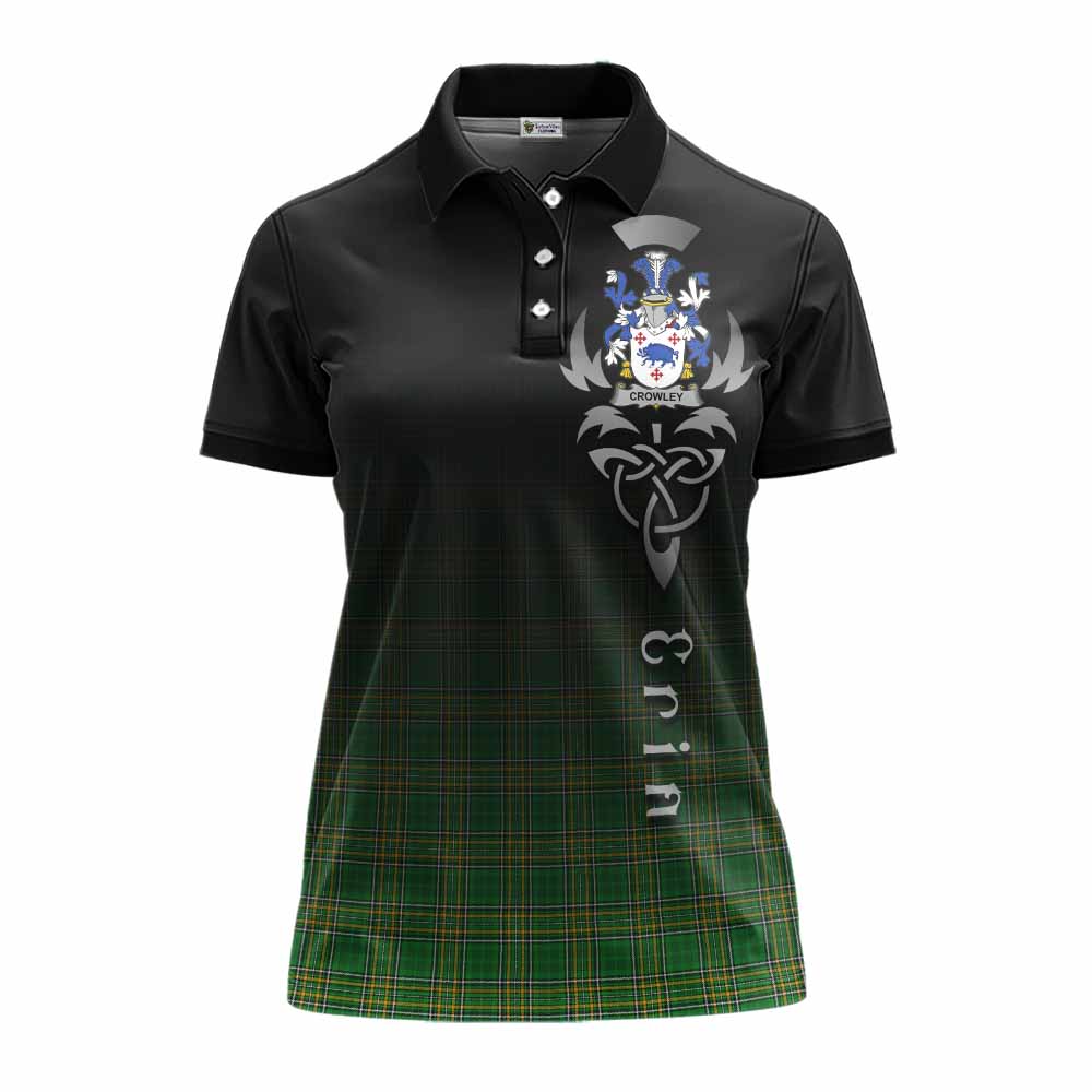 Tartan Vibes Clothing Crowley Irish Clan Women's Polo Shirt with Coat of Arms Erin Go Bragh Celtic Inspired