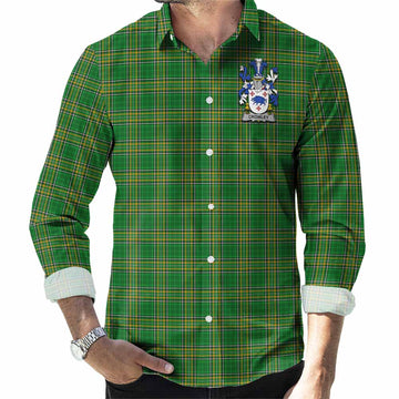 Crowley Irish Clan Tartan Long Sleeve Button Up with Coat of Arms Men's Shirt - Tartan Vibes Clothing