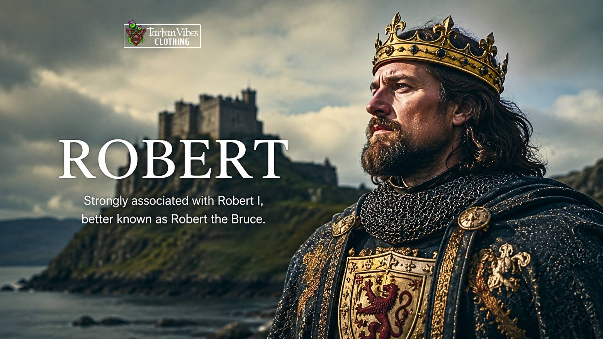 Crowned Scottish king illustrating Robert, a royal Scottish boy name