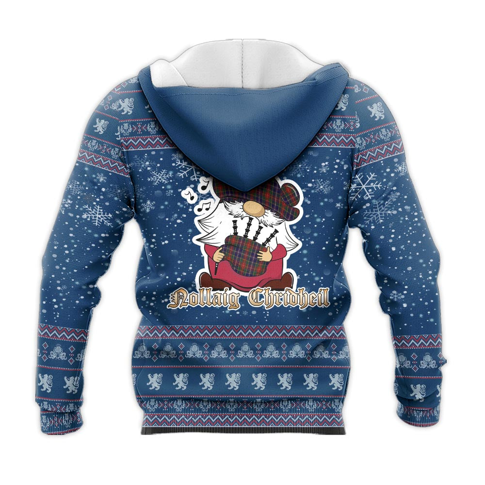 Crozier Clan Christmas Knitted Hoodie with Funny Gnome Playing Bagpipes - Tartanvibesclothing