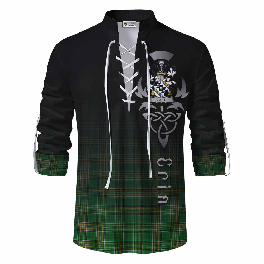 Tartan Vibes Clothing Cuffe Irish Clan Ghillie Kilt Shirt with Coat of Arms Erin Go Bragh Celtic Inspired