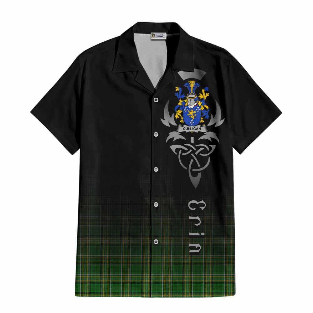 Tartan Vibes Clothing Culligan Irish Clan Short Sleeve Button Shirt with Coat of Arms Erin Go Bragh Celtic Inspired