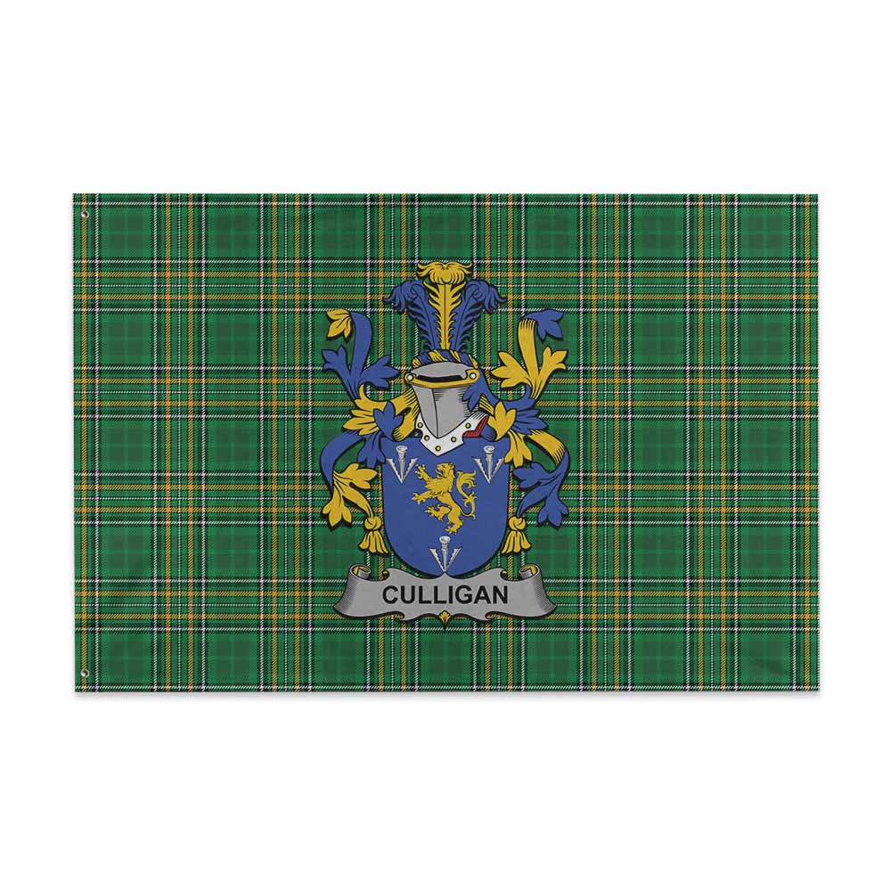 Tartan Vibes Clothing Culligan Irish Clan Tartan House Flag with Coat of Arms