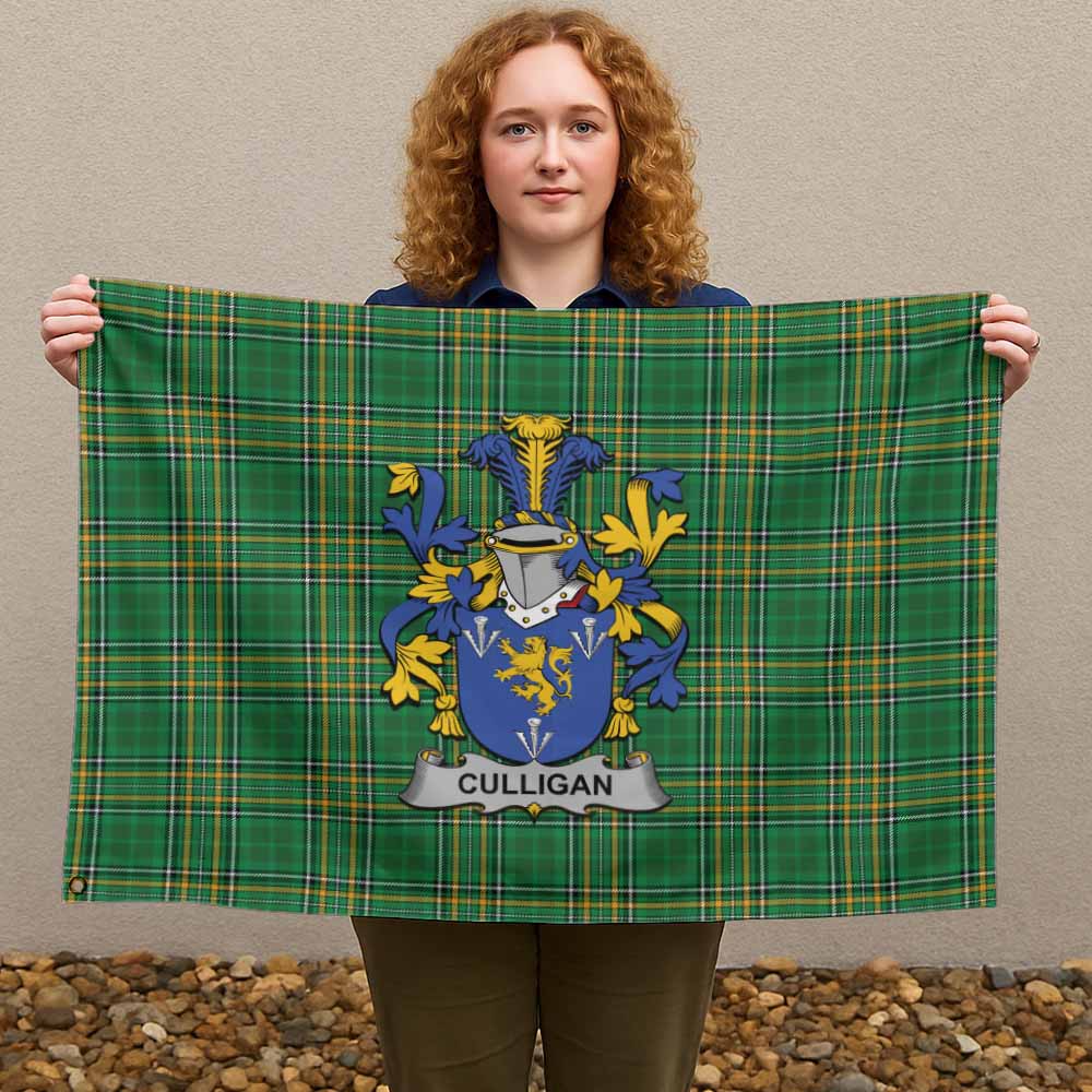 Tartan Vibes Clothing Culligan Irish Clan Tartan House Flag with Coat of Arms
