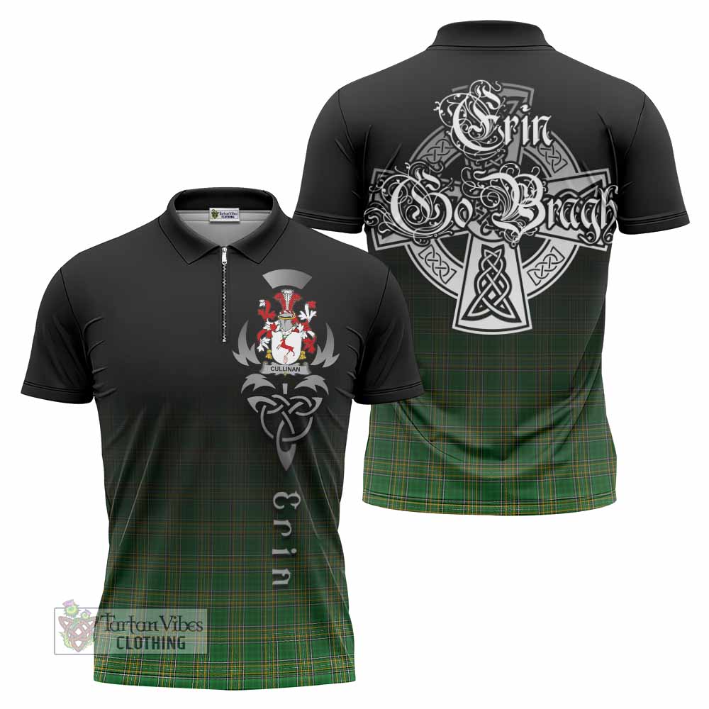 Tartan Vibes Clothing Cullinan Irish Clan Zipper Polo Shirt with Coat of Arms Erin Go Bragh Celtic Inspired