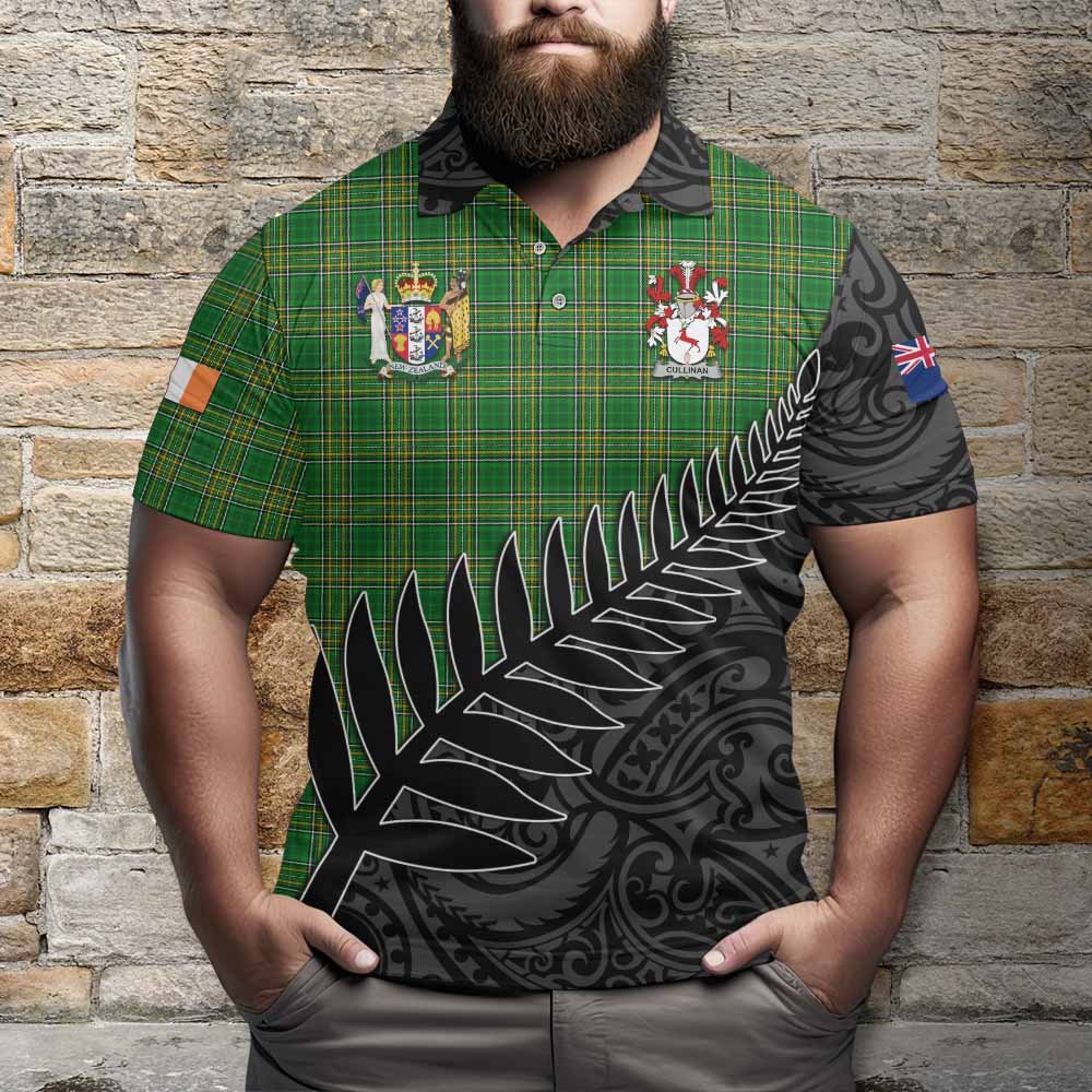 Tartan Vibes Clothing Cullinan Irish Clan Tartan Polo Shirt with Coat of Arms New Zealand Silver Fern Half Style