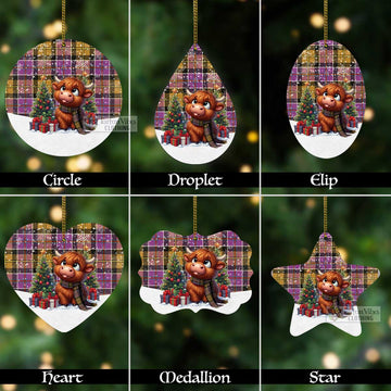 Tartan Vibes Clothing Culloden Tartan Christmas Aluminium Ornament with Adorable Highland Coo