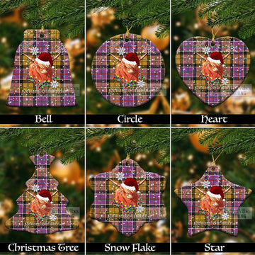 Culloden Tartan Christmas Ceramic Ornaments with Twinkle Highland Cattle Ceramic - Tartan Vibes Clothing