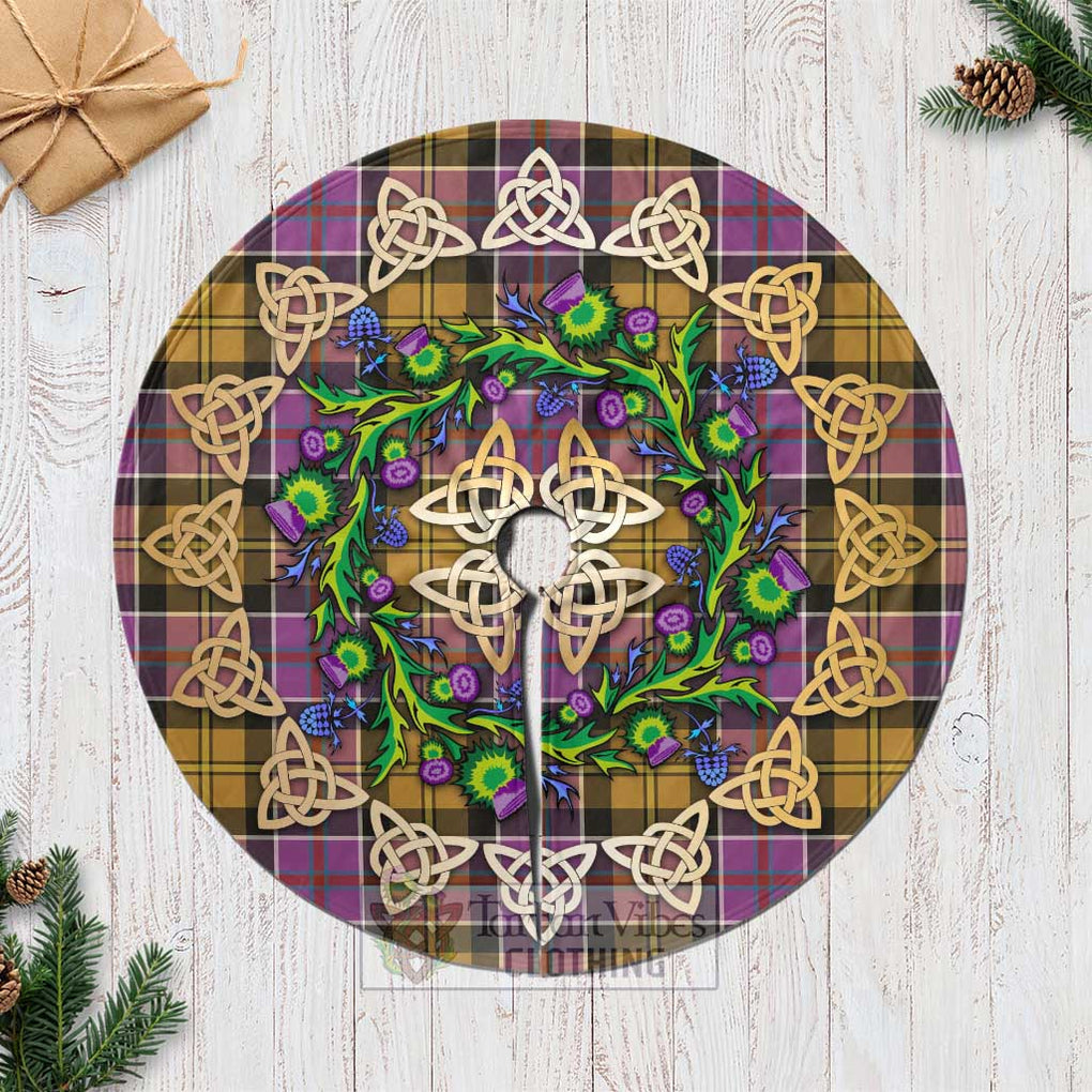 Tartan Vibes Clothing Culloden Tartan Christmas Tree Skirt with Thistle Celtic Knot Style