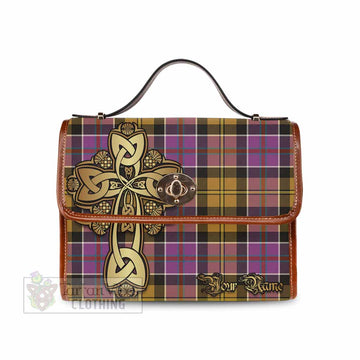Tartan Vibes Clothing Culloden Tartan Waterproof Canvas Bag Golden Thistle Celtic Cross Style