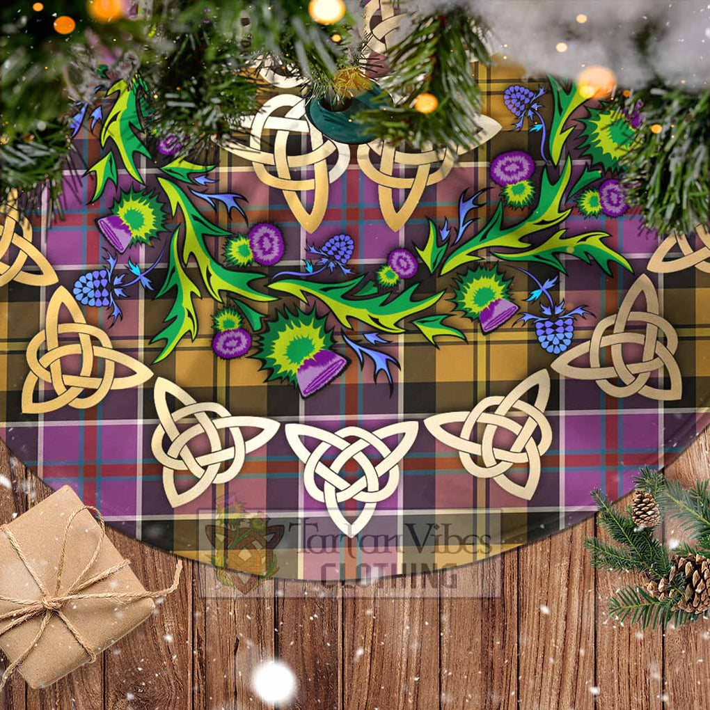 Tartan Vibes Clothing Culloden Tartan Christmas Tree Skirt with Thistle Celtic Knot Style
