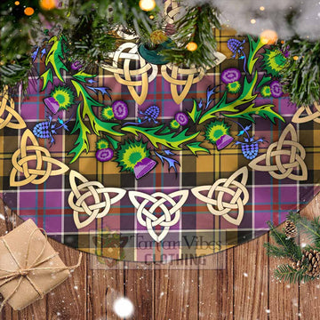 Tartan Vibes Clothing Culloden Tartan Christmas Tree Skirt with Thistle Celtic Knot Style