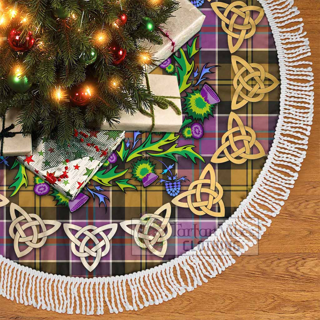 Tartan Vibes Clothing Culloden Tartan Christmas Tree Skirt with Thistle Celtic Knot Style