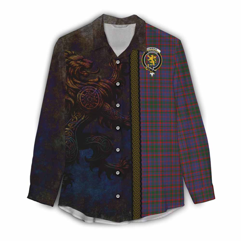 Tartan Vibes Clothing Cumming Tartan Family Crest Women's Casual Shirt Alba Gu Brath Be Brave Lion Ancient Style