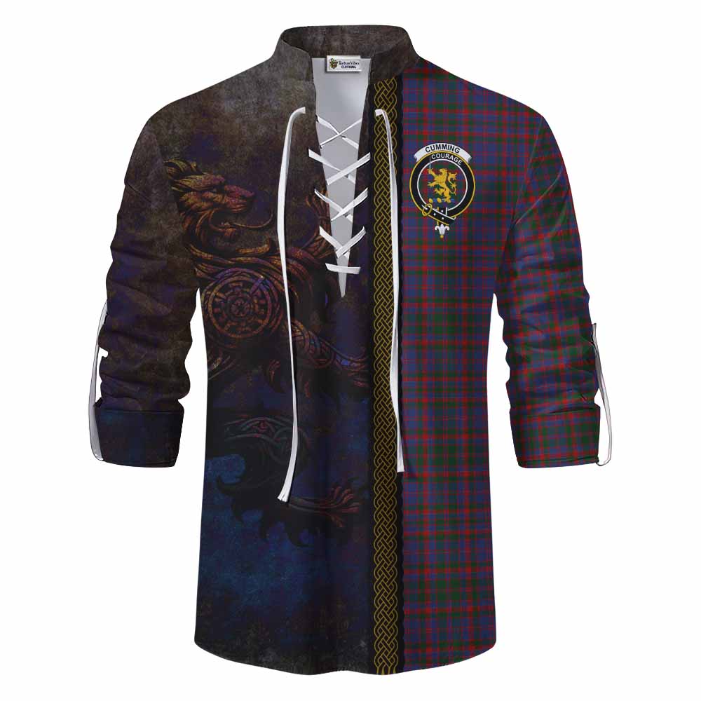 Tartan Vibes Clothing Cumming Tartan Family Crest Ghillie Kilt Shirt Alba Gu Brath Be Brave Lion Ancient Style