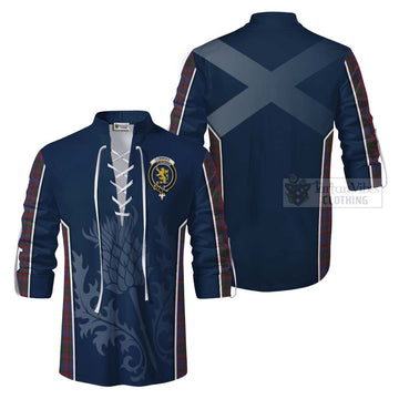 Tartan Vibes Clothing Cumming Tartan Ghillie Kilt Shirt with Family Crest and Scottish Thistle Vibes Sport Style