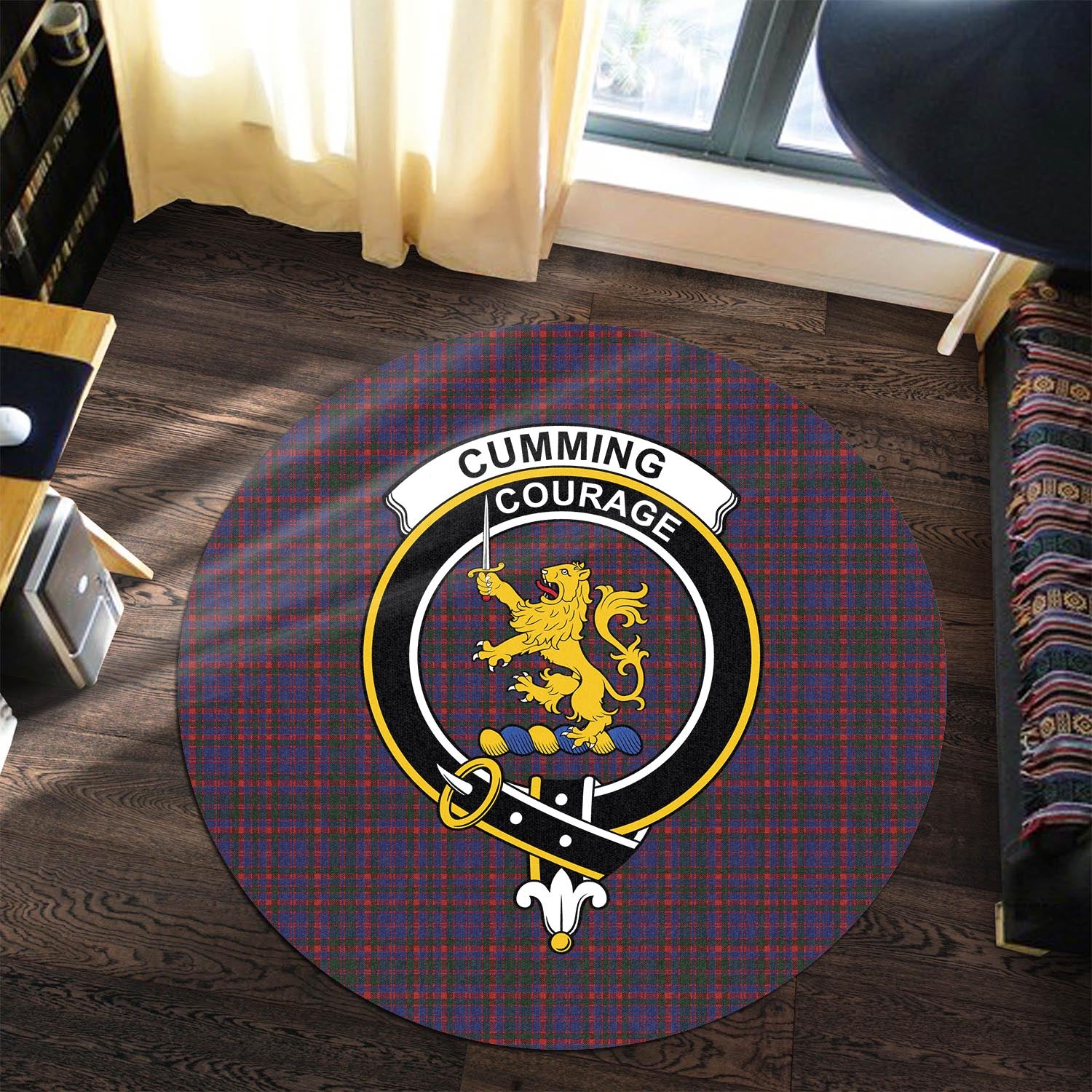 Cumming Tartan Round Rug with Family Crest - Tartanvibesclothing