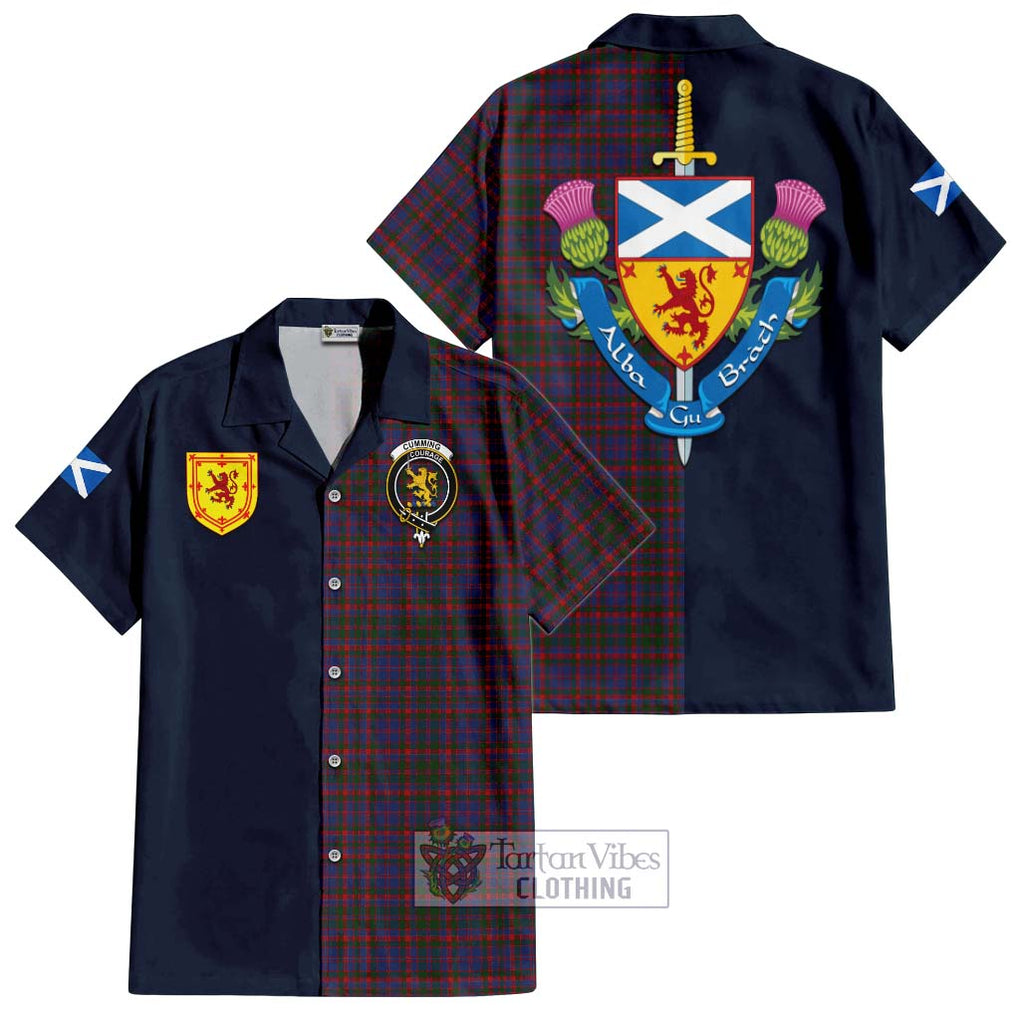 Tartan Vibes Clothing Cumming Tartan Short Sleeve Button Shirt with Scottish Lion Royal Arm Half Style