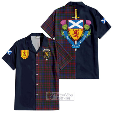 Tartan Vibes Clothing Cumming Tartan Short Sleeve Button Shirt with Scottish Lion Royal Arm Half Style