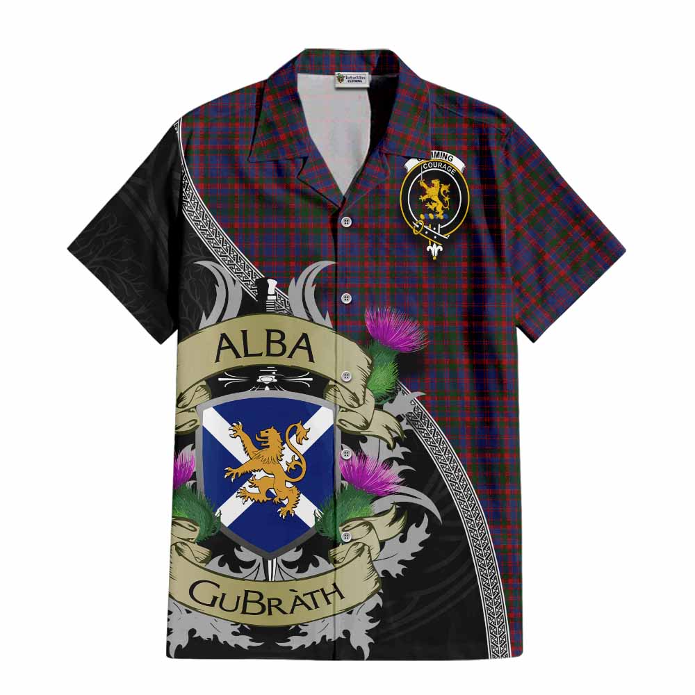Tartan Vibes Clothing Cumming Tartan Family Crest Short Sleeve Button Shirt Lion Rampant Royal Thistle Shield Celtic Inspired