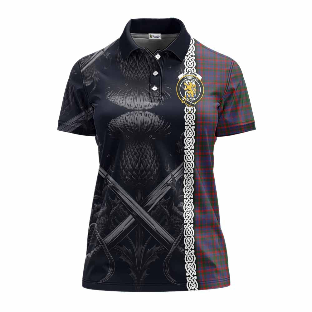 Tartan Vibes Clothing Cumming Tartan Women's Polo Shirt with Family Crest Cross Sword Thistle Celtic Vibes