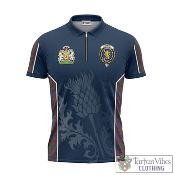 Cumming Tartan Zipper Polo Shirt with Family Crest and Scottish Thistle Vibes Sport Style