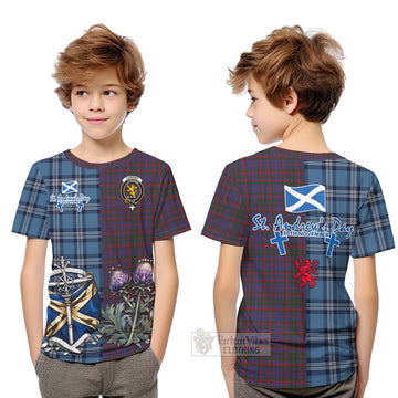 Tartan Vibes Clothing Cumming Tartan Kid T-Shirt Happy St. Andrew's Day Half Tartan Style