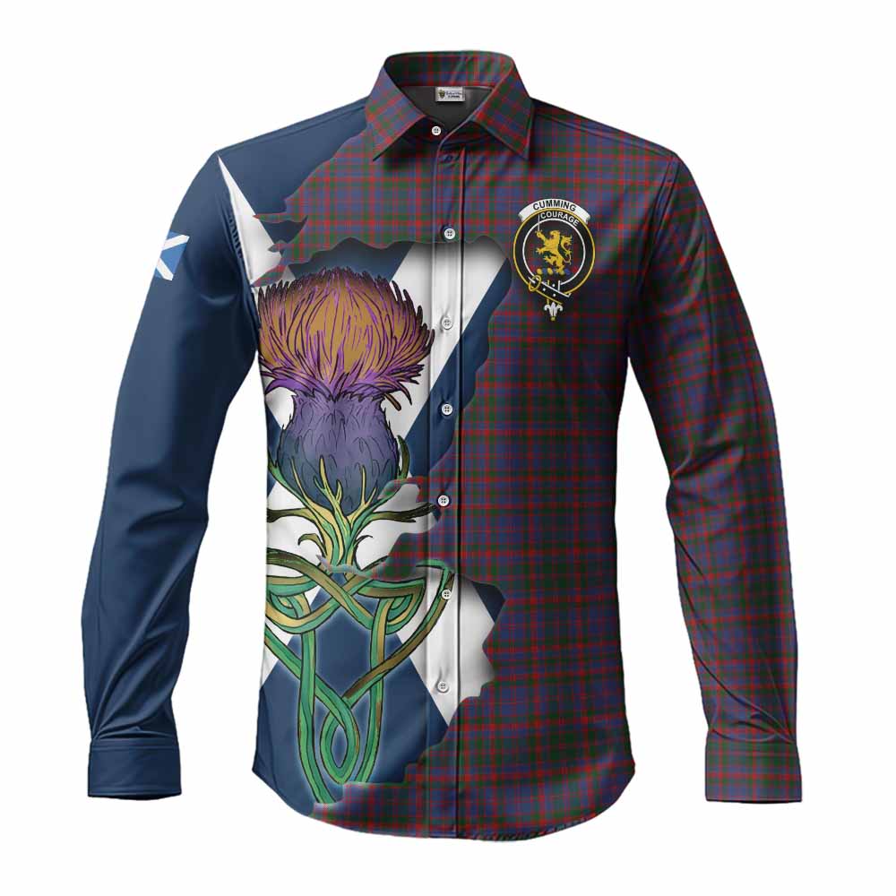 Tartan Vibes Clothing Cumming Tartan Family Crest Long Sleeve Button Shirt Scottish Thistle Celtic Inspired