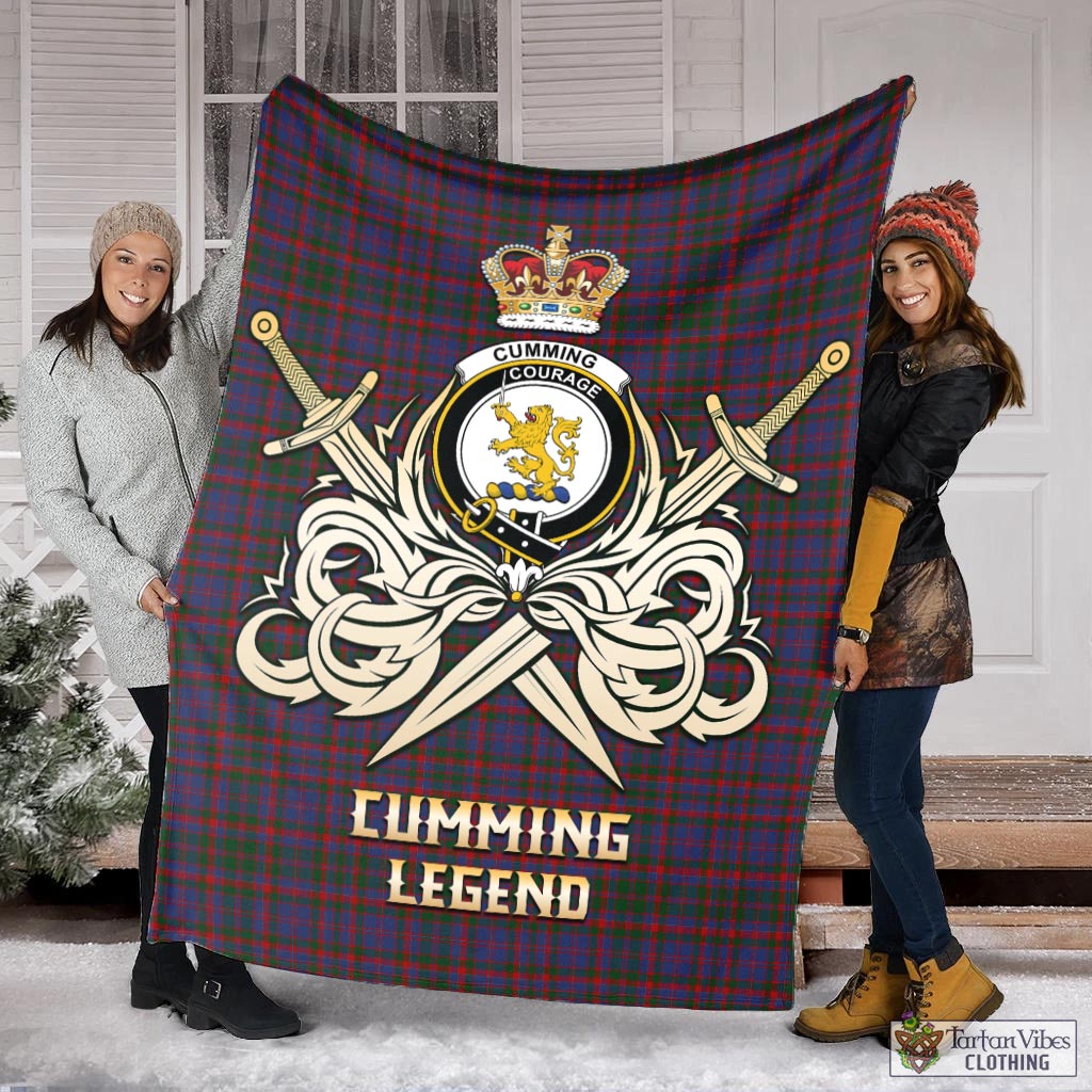 Tartan Vibes Clothing Cumming Tartan Blanket with Clan Crest and the Golden Sword of Courageous Legacy