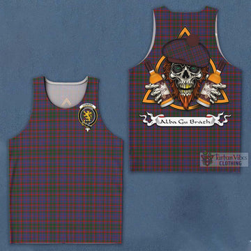 Tartan Vibes Clothing Cumming Tartan Men's Tank Top with Family Crest and Bearded Skull Holding Bottles of Whiskey