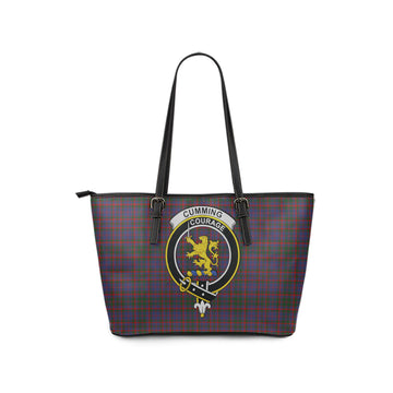 Cumming Tartan Leather Tote Bag with Family Crest