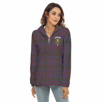Tartan Vibes Clothing Cumming Tartan Crest Women's Borg  Half Zip Fleece Hoodie