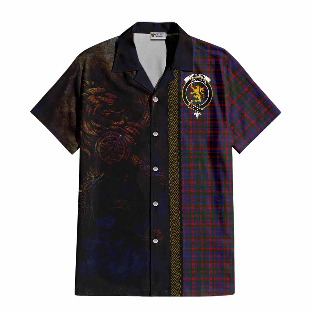 Tartan Vibes Clothing Cumming Tartan Family Crest Short Sleeve Button Shirt Alba Gu Brath Be Brave Lion Ancient Style