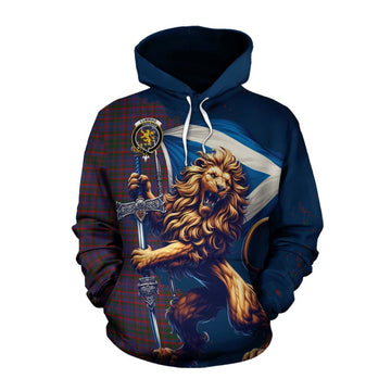 Cumming Tartan Family Crest Cotton Hoodie with Scottish Majestic Lion