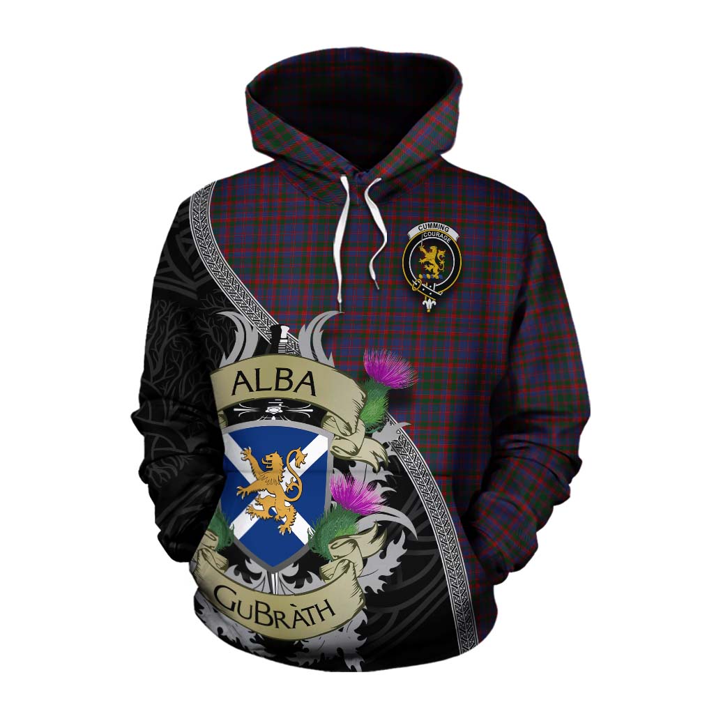 Tartan Vibes Clothing Cumming Tartan Family Crest Cotton Hoodie Lion Rampant Royal Thistle Shield Celtic Inspired